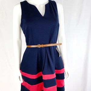 NWT Sleeveless blue with red stripes dress IZ Byer